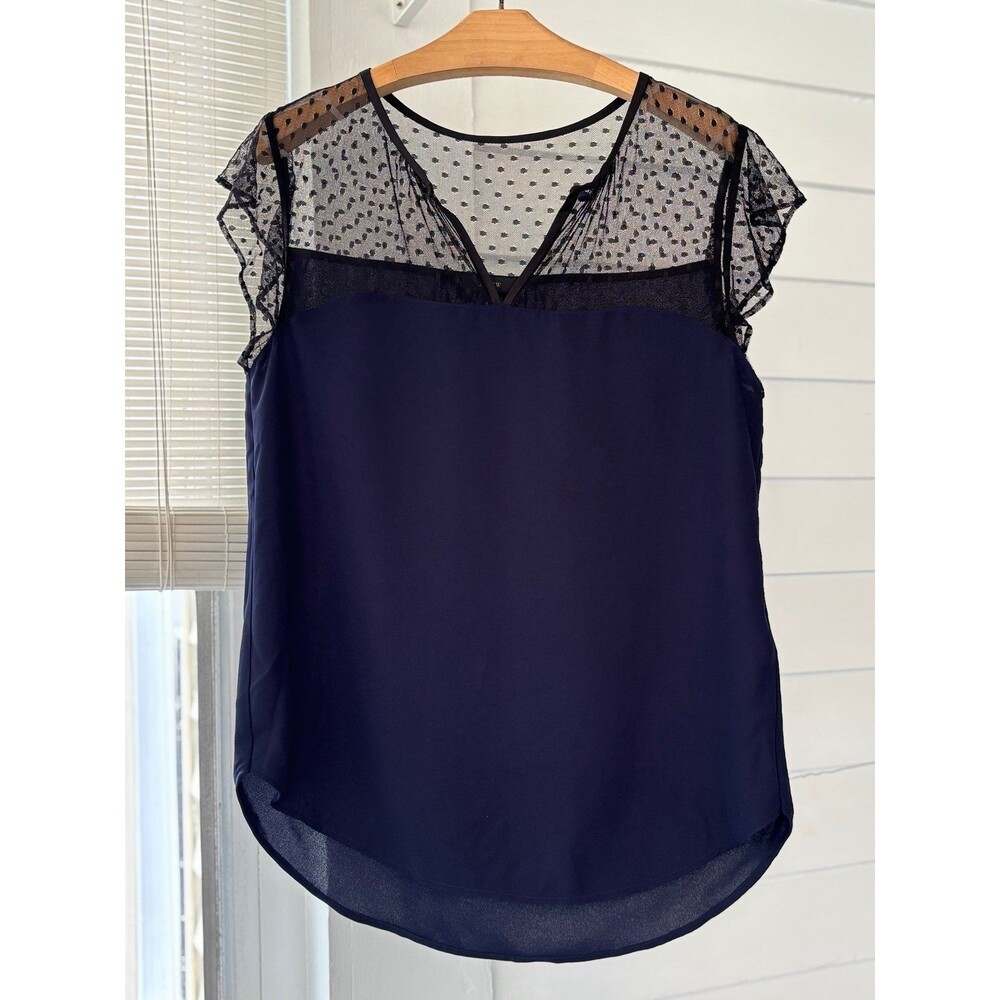 J.Crew Navy Sheer Swiss Dot Cap-Sleeve Blouse